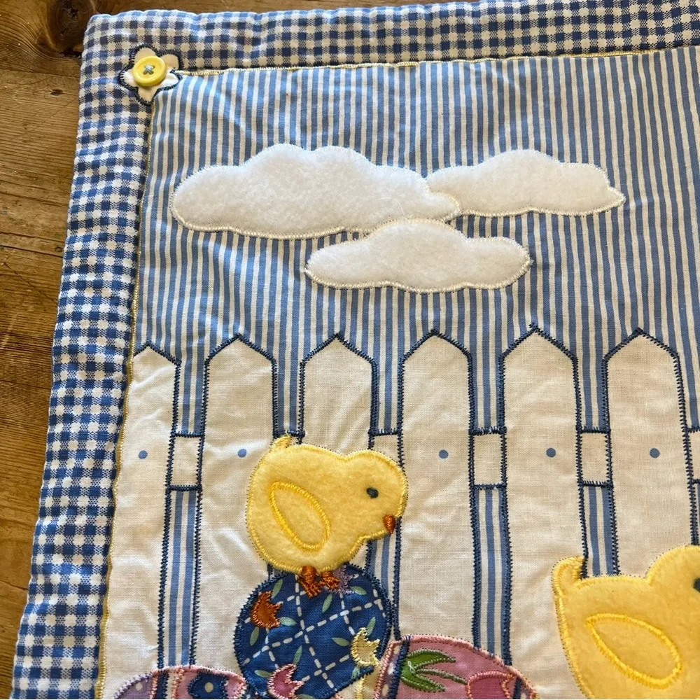 Placemats Blossoms & Blooms Springtime Easter  Appliquéd Blue Gingham Chicks